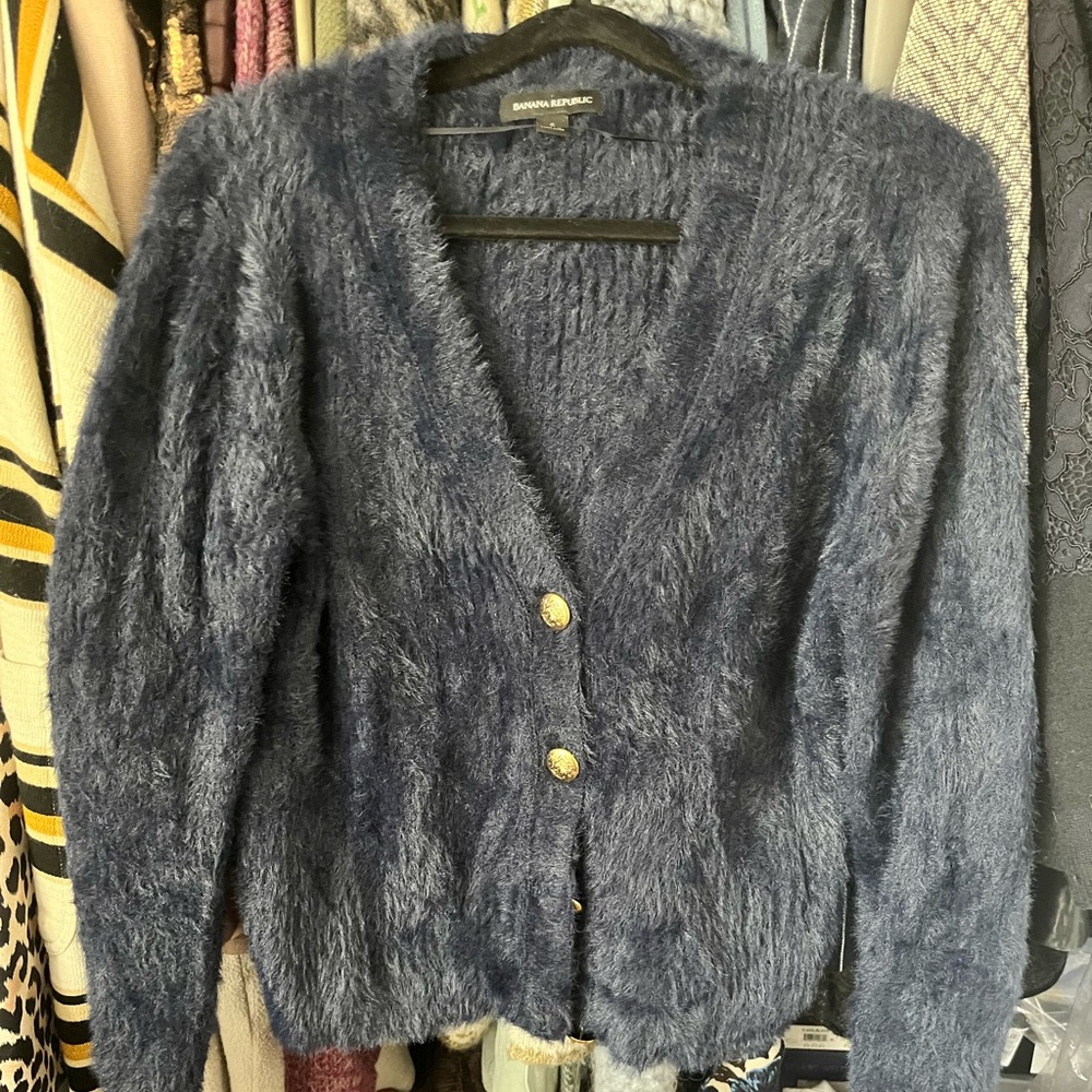 Banana Republic Fuzzy Navy Cardigan